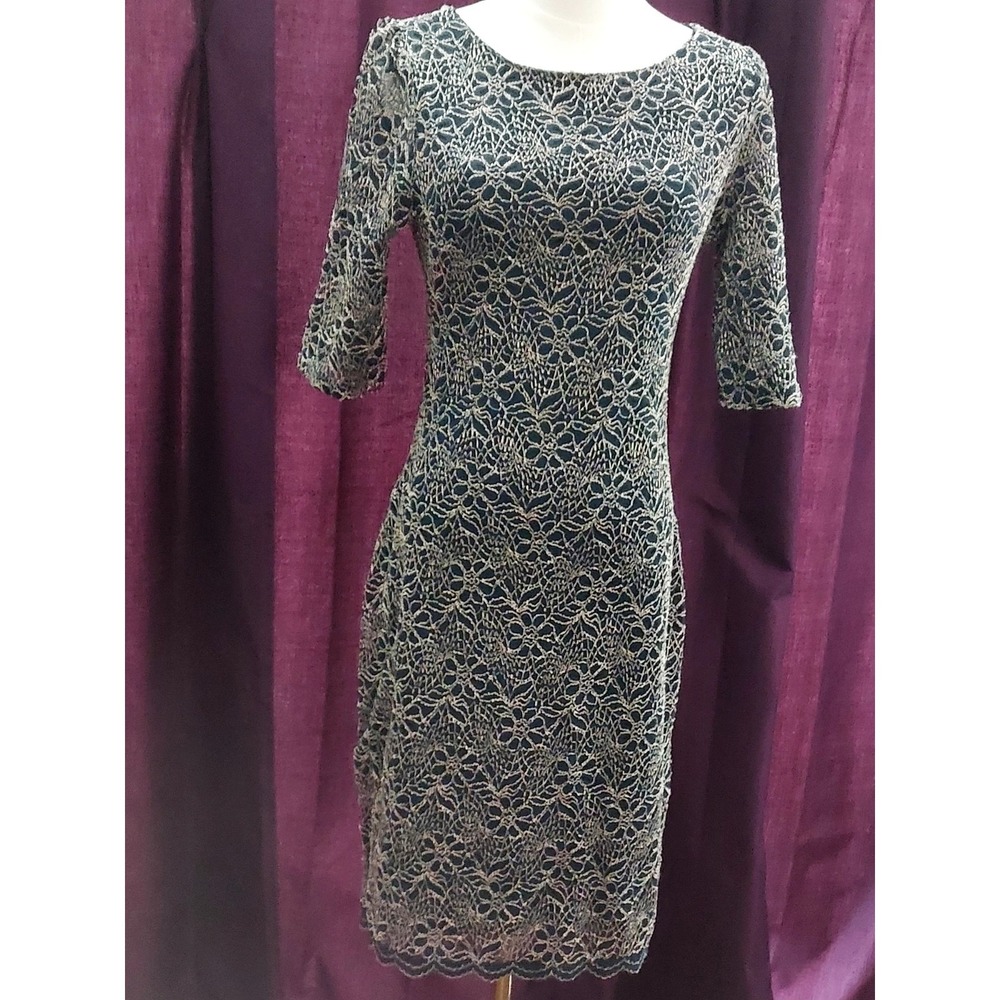 Candalite Womens Navy and Gold Gown Formal Dress Wedding Prom Cocktail Size S